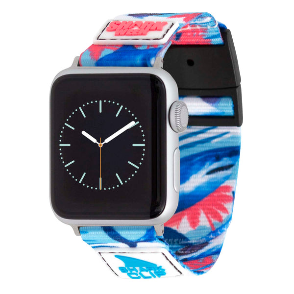 A Freestyle APPLE WATCH™ CLIP STRAP SW MIAMI BITES featuring a blue, pink, and white patterned fabric strap.