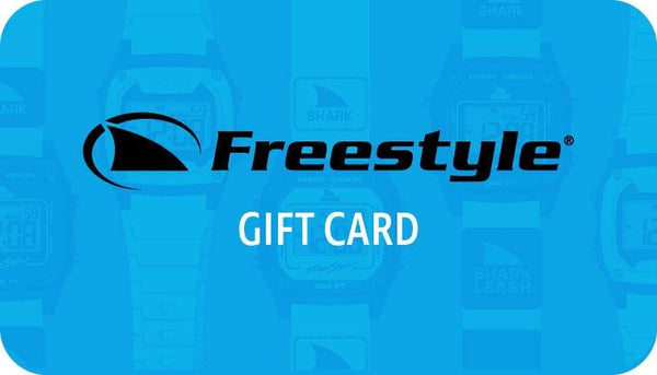 Freestyle Gift Card—redeem for your favorite Freestyle styles. Features logo and subtle Shark watches detail.